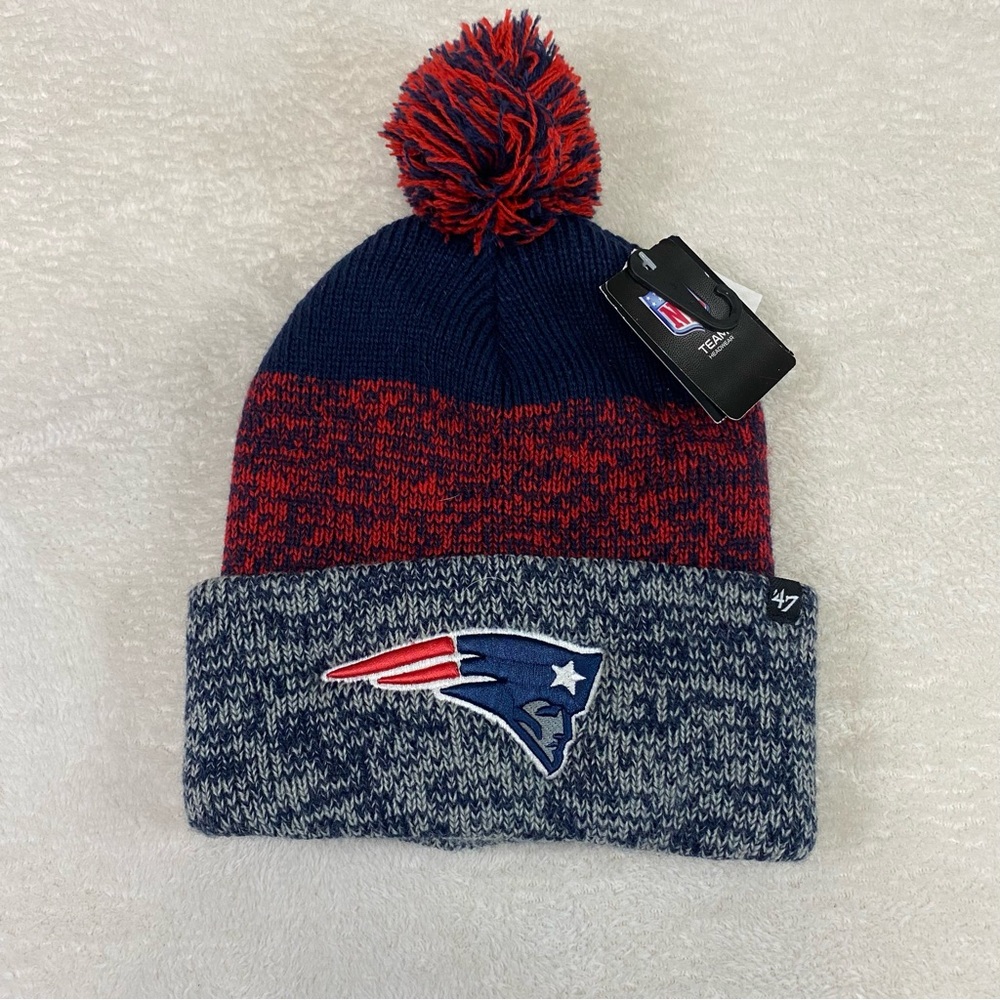 New England Patriots NFL '47 Static Pom Knit Cuff Hat Cap Adult Winter Beanie